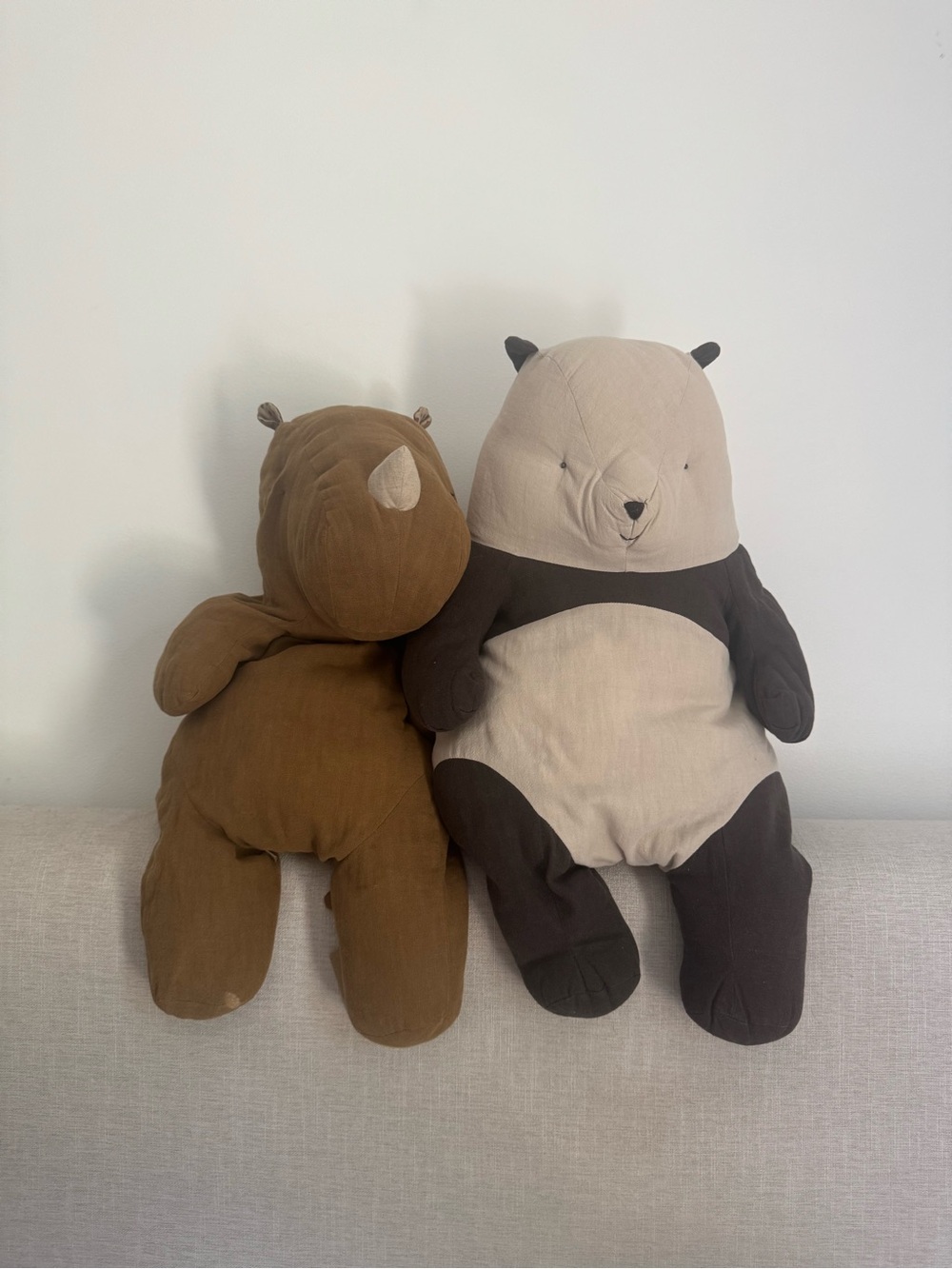 Brown Rhino & Beige Brown Panda Plush Duo - Soft Kids Stuffed Animals